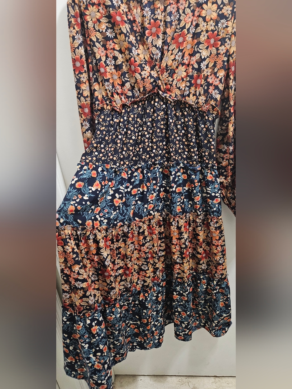 Umgee Exclusive Floral Print Midi Long Sleeve Dress - Picture 8 of 9